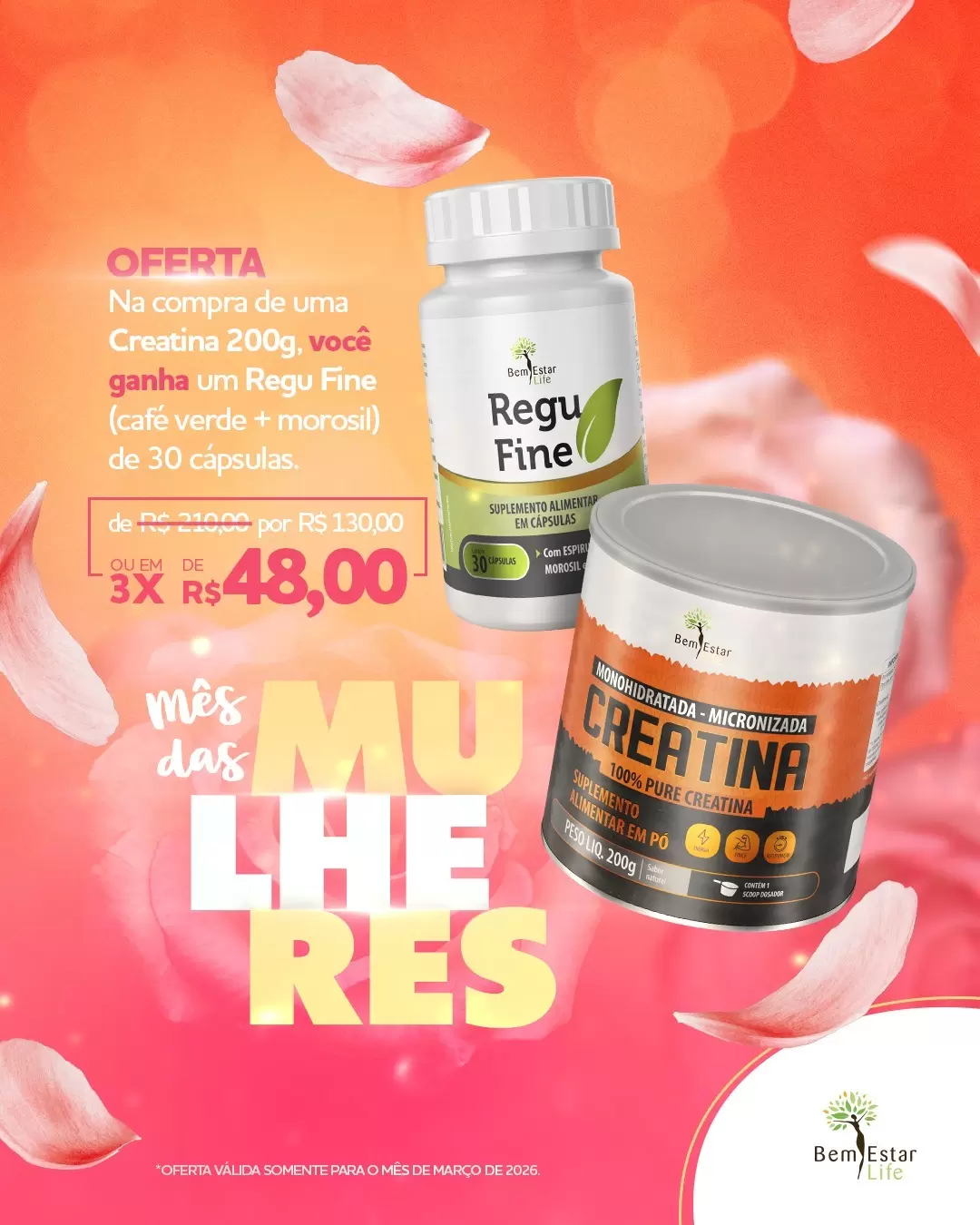 NA COMPRA DE CREATINA MONOHIDRATADA BRINDE: REGU FINE (Morosil/café verde) 30 CAPSULAS.