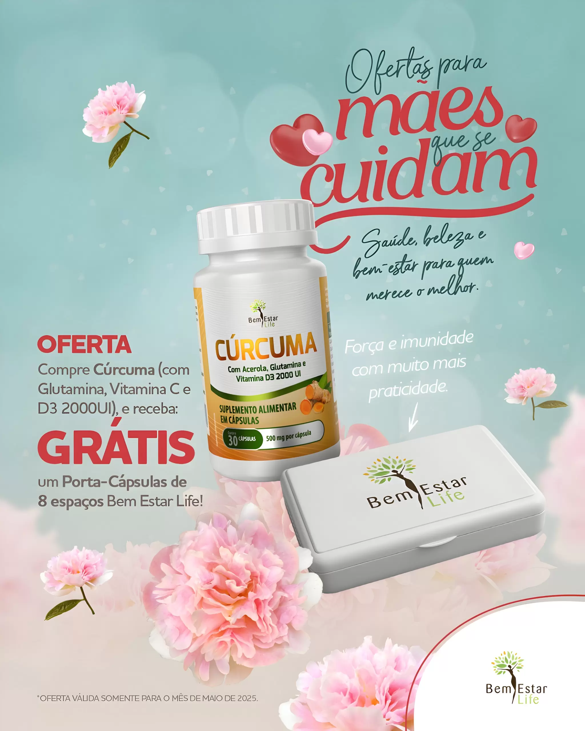 CURCUMA + VIT D3 2000UI 96% CURCUMINA - BRINDE PORTA CAPSULA