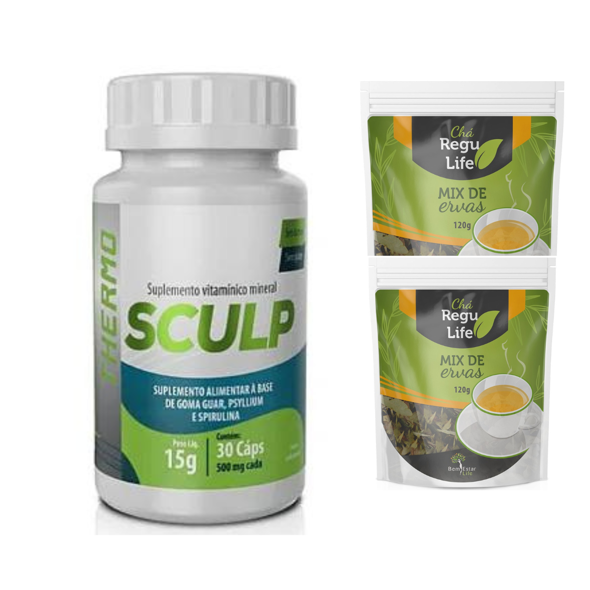 PROMOÇÃO SCULP THERMO FRASCO + 2 PACOTE DE CHÁ REGU LIFE 120G