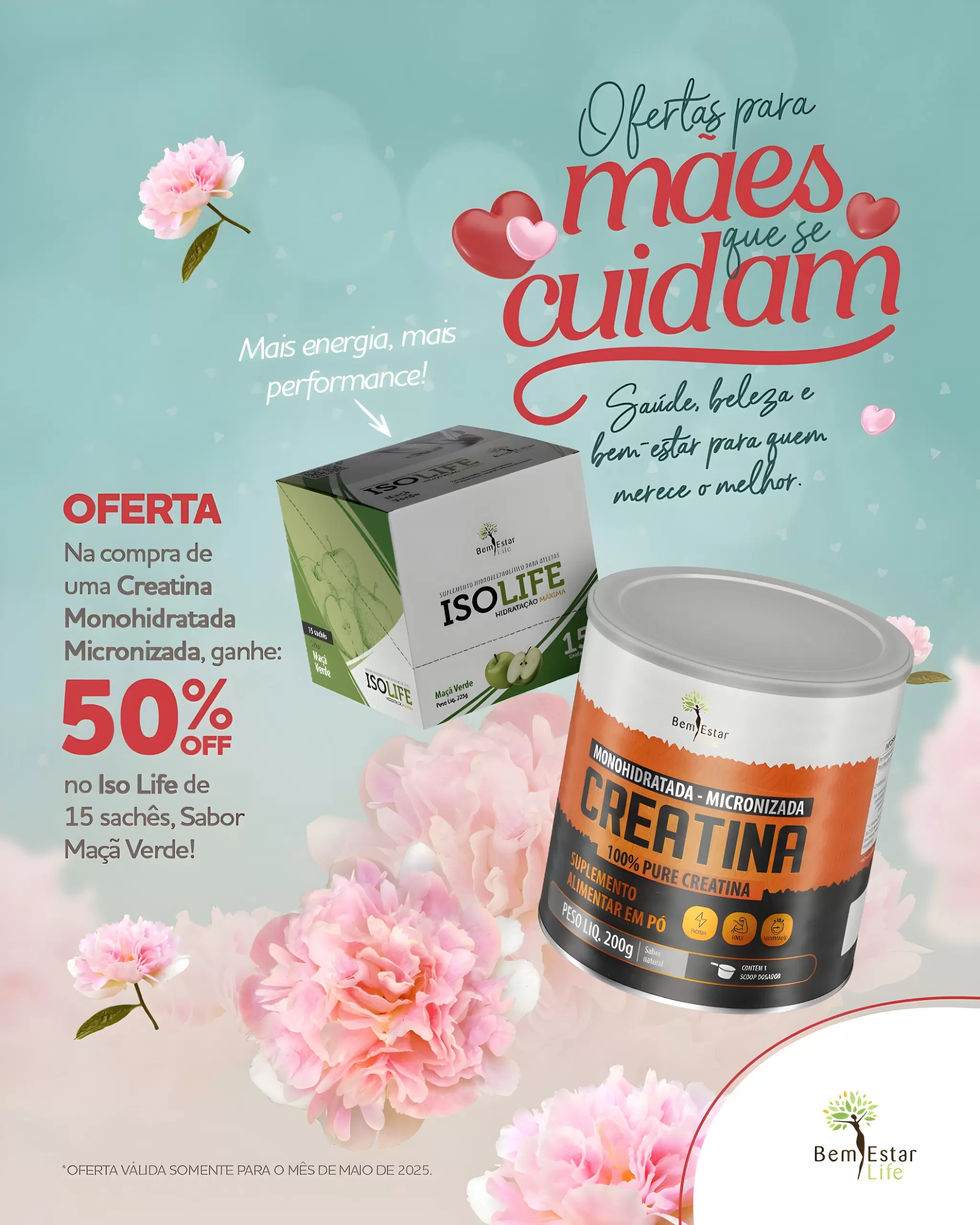 NA COMPRA DE CREATINA MONOHIDRATADA 50% DSCTO ISO LIFE SABOR MAÇA VERDE