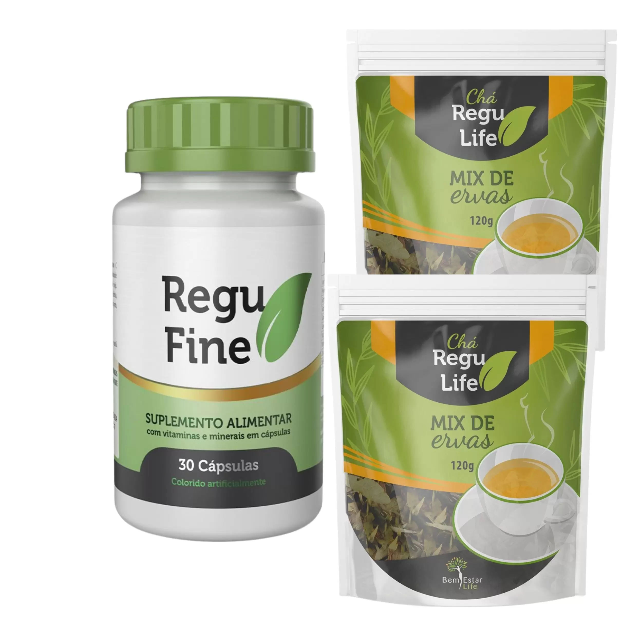 REGU FINE E 2 PACOTES DE CHÁ REGU LIFE - COMBO EMAGRECEDOR 5X MAIS FORTE BEM ESTAR LIFE
